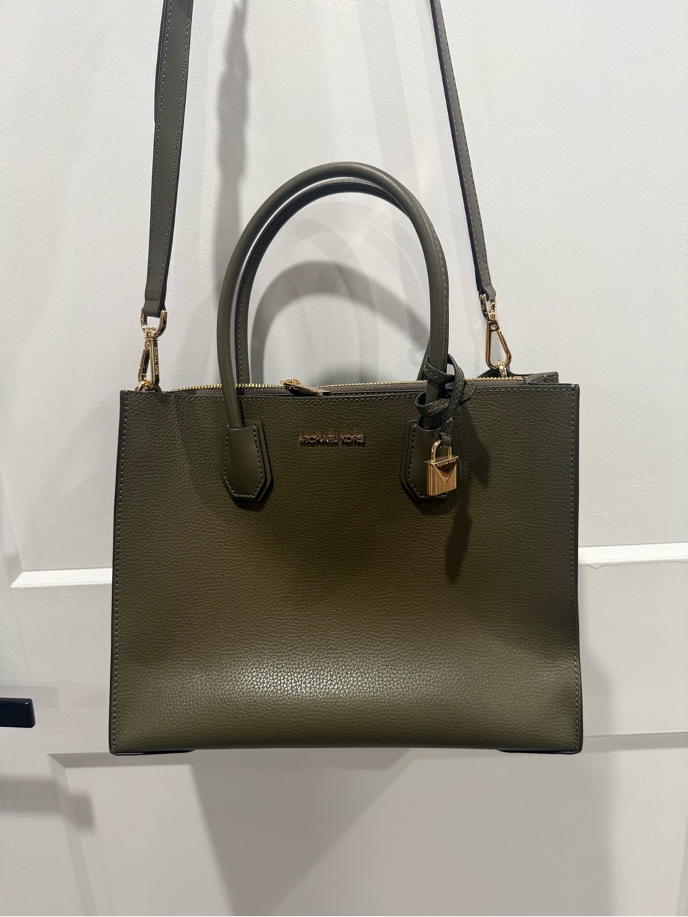 Michael Kors Mercer Olive Green Large Leather Tote with Detachable Strap